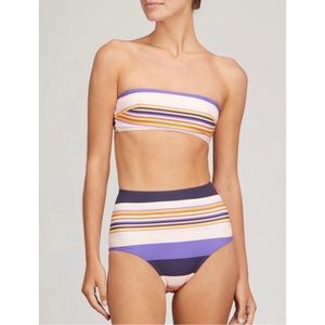 Zimmermann Sculpt Bandeau High Waisted Indigo Striped Bikini Large